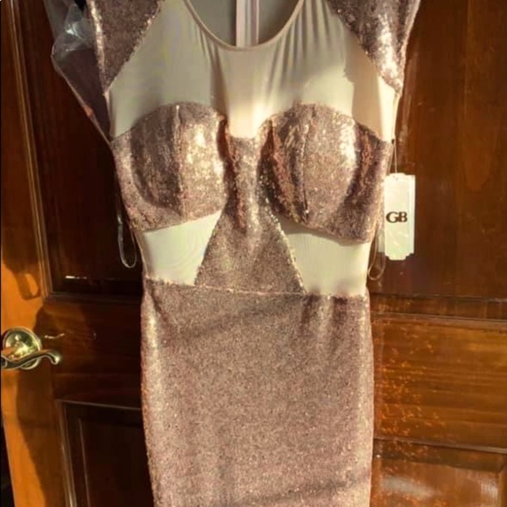 Small Gianni Bini Rose Gold mesh and sequin cocktail dress